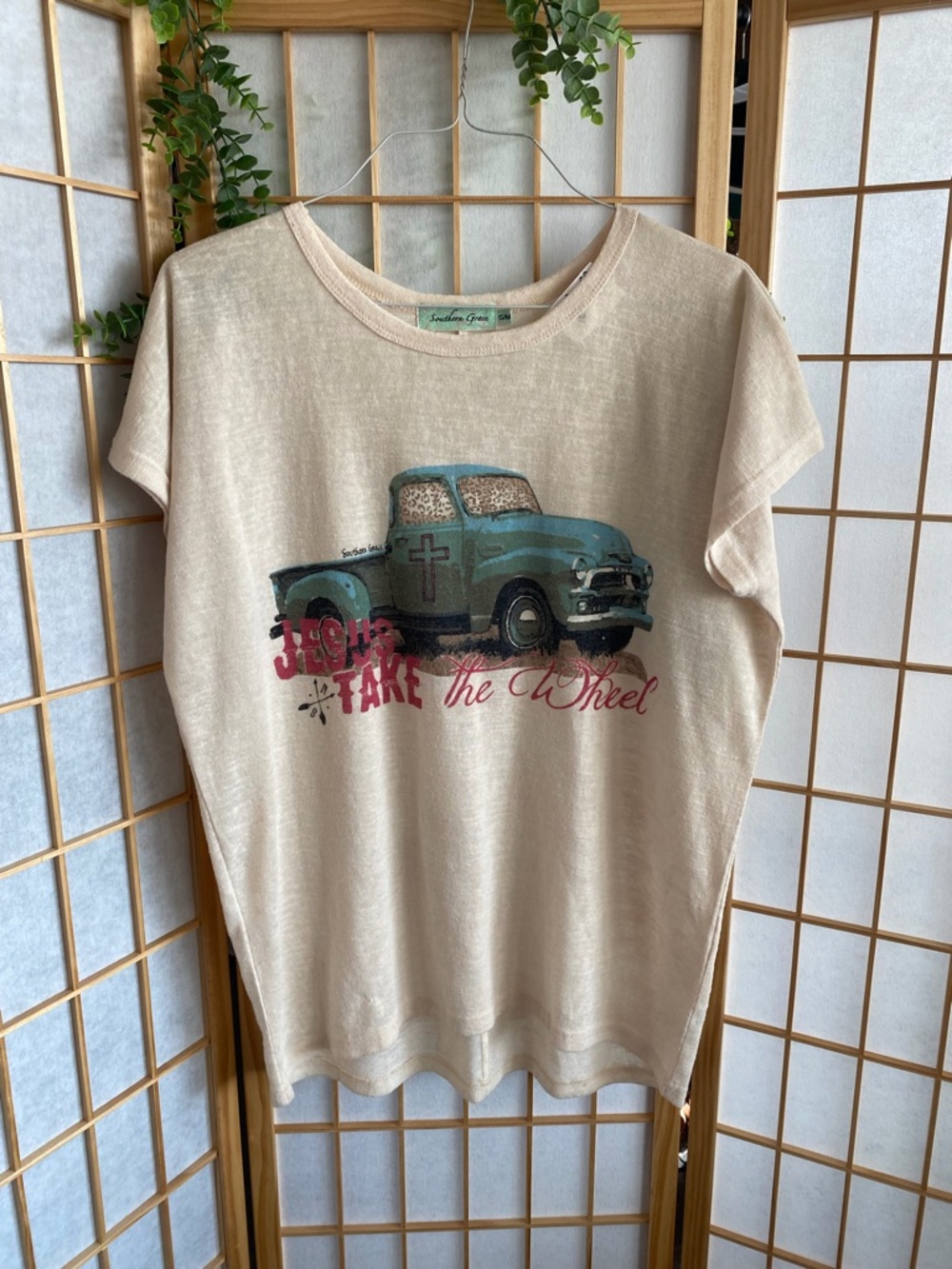 Southern Grace Beige Tee with Teal Vintage Truck Graphic